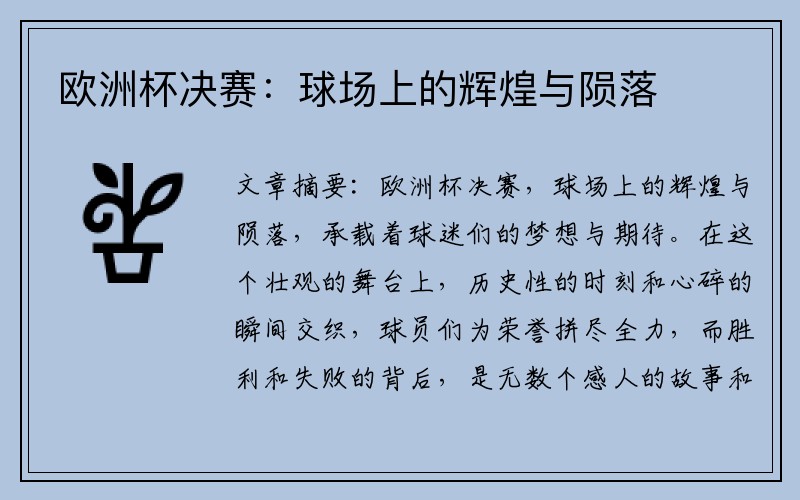 欧洲杯决赛：球场上的辉煌与陨落