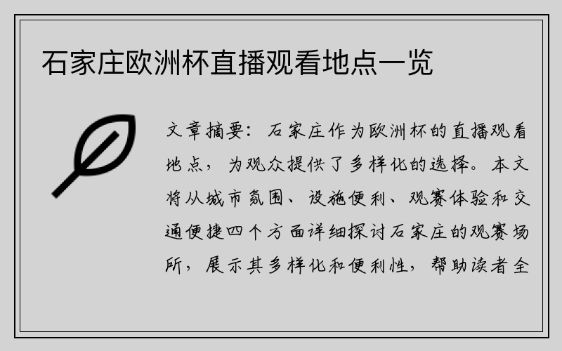 石家庄欧洲杯直播观看地点一览